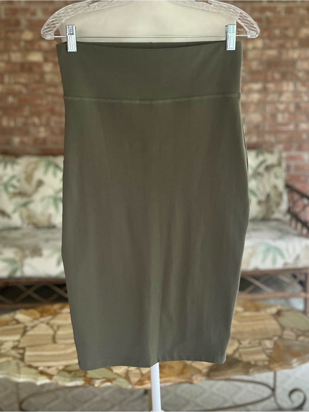 Bebe Skirt Stretch Knit Olive Green Foldover Bodycon Pencil M Date Night